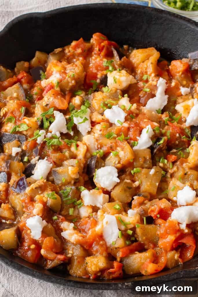 Skillet Tomato and Eggplant in skillet