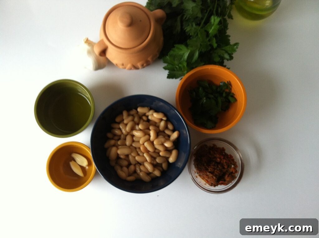 Ingredients for White Bean and Sun Dried Tomato Dip laid out on a counter