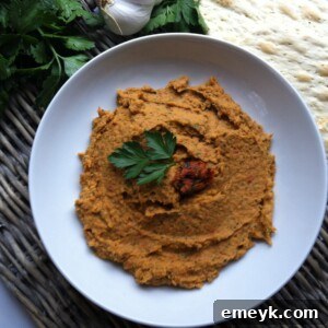 White Bean and Sun-Dried Tomato Dip in a white bowl