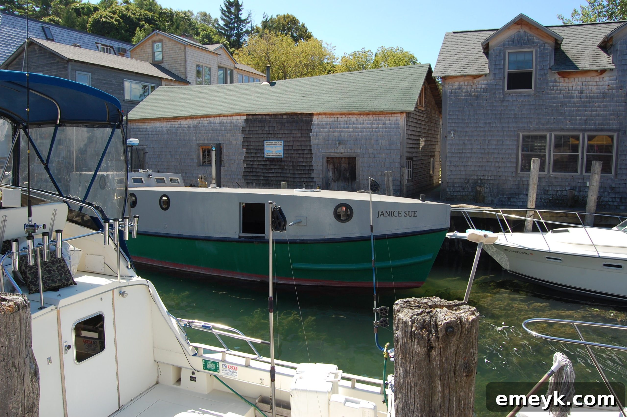 Historic Fishtown Dock Close-up of fishing boats docked in Fishtown, Leland.