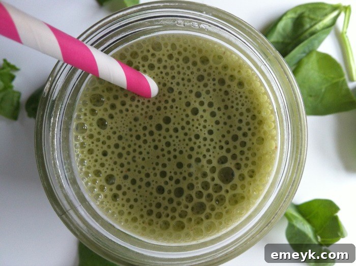 Green Smoothie with playful bubbles on top, appealing to all ages