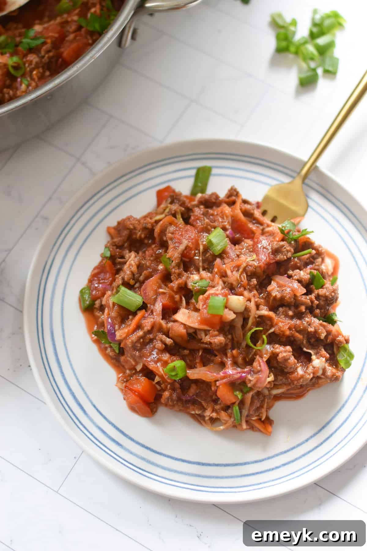 Zesty Mediterranean Beef and Cabbage Sauté 6 Mediterranean Beef and Cabbage Stir-fry on white plate