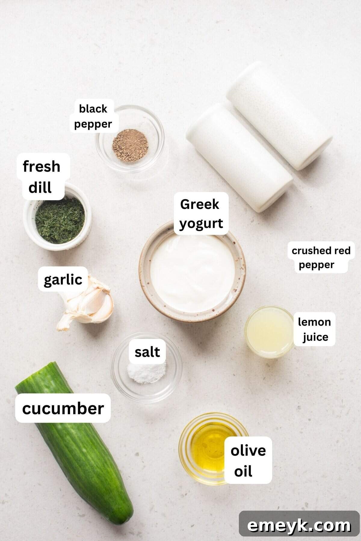 Classic Tzatziki Sauce recipe ingredients laid out