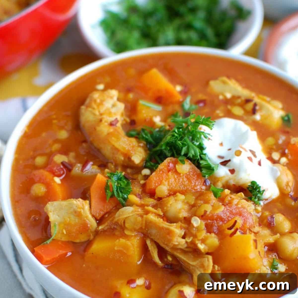 Slow Cooker Moroccan Chicken Soup, a hearty and flavorful stew.