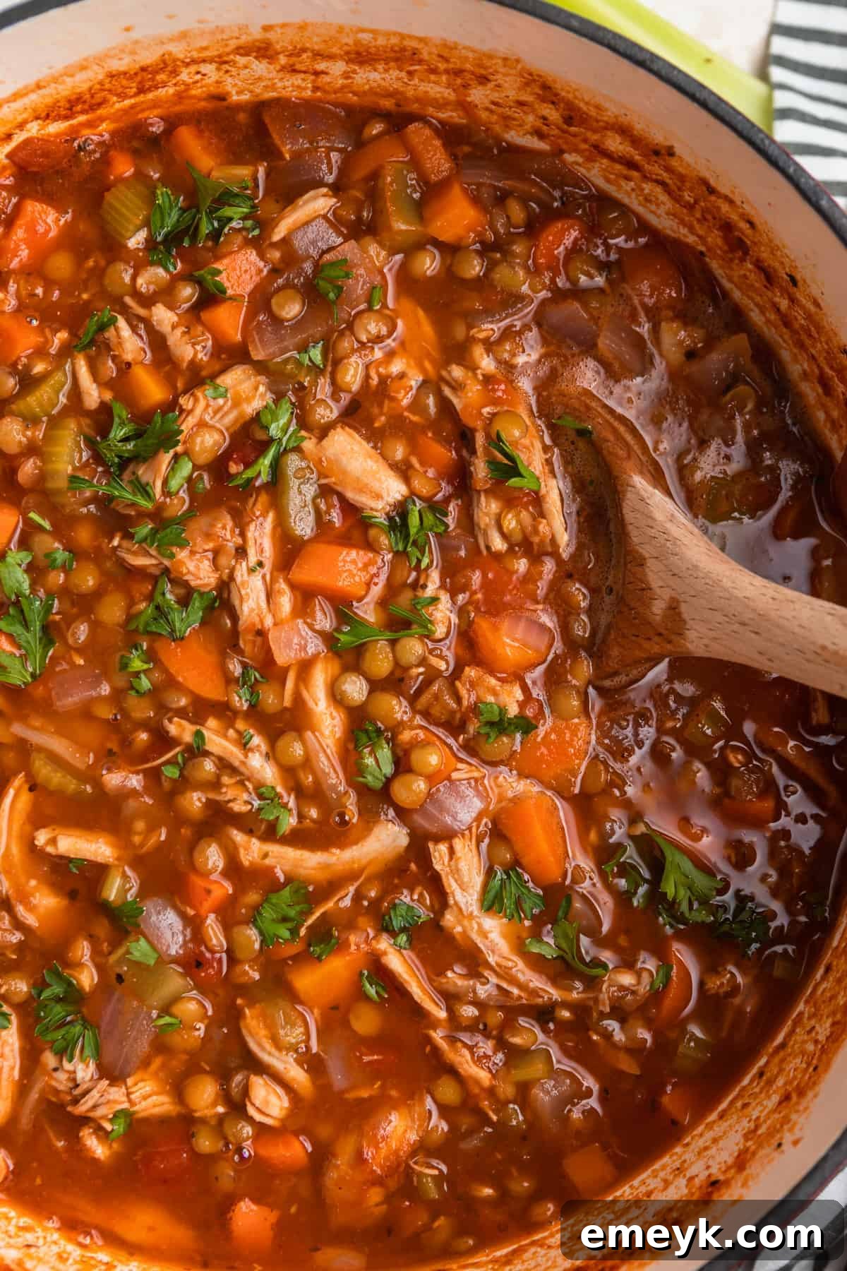 Hearty Turkey Lentil Soup, perfect for using up leftovers.