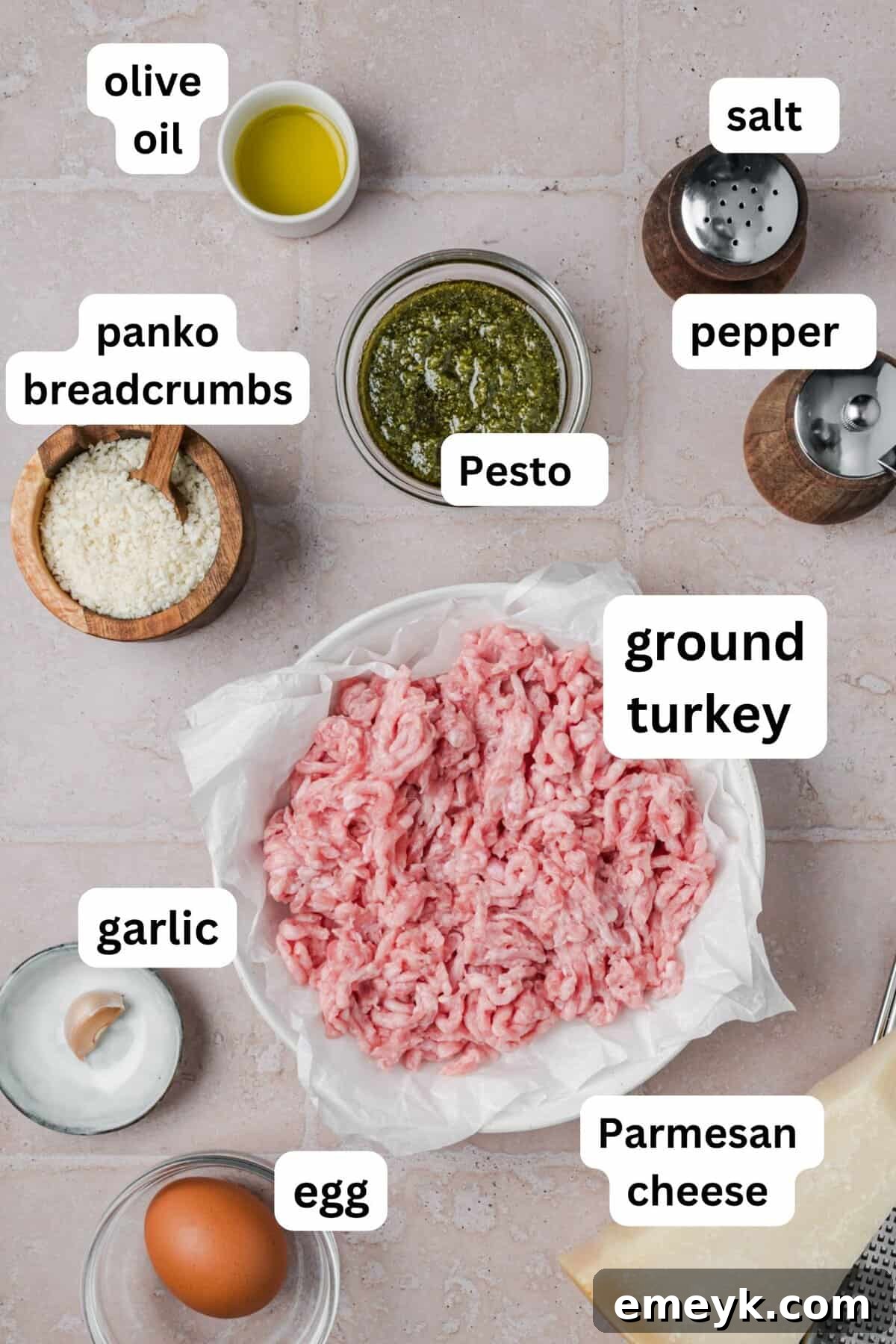 Easy Turkey Meatball Recipe Ingredients laid out.