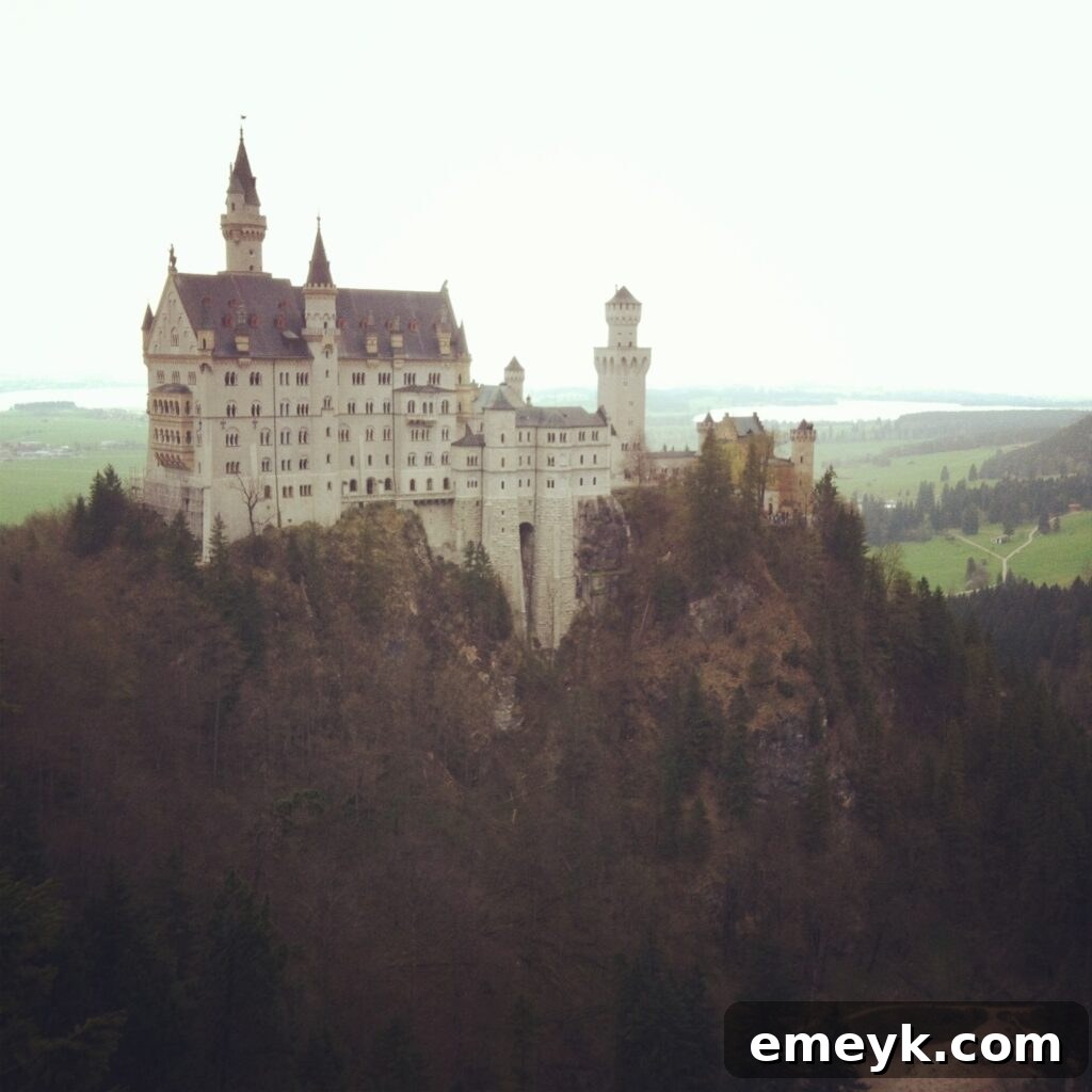 Majestic Neuschwanstein Castle nestled in the Bavarian Alps near Fussen, Germany