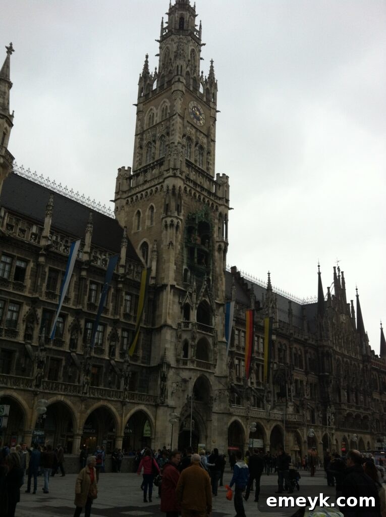 Iconic New Town Hall building in Marienplatz, Munich, Germany, showcasing intricate architecture