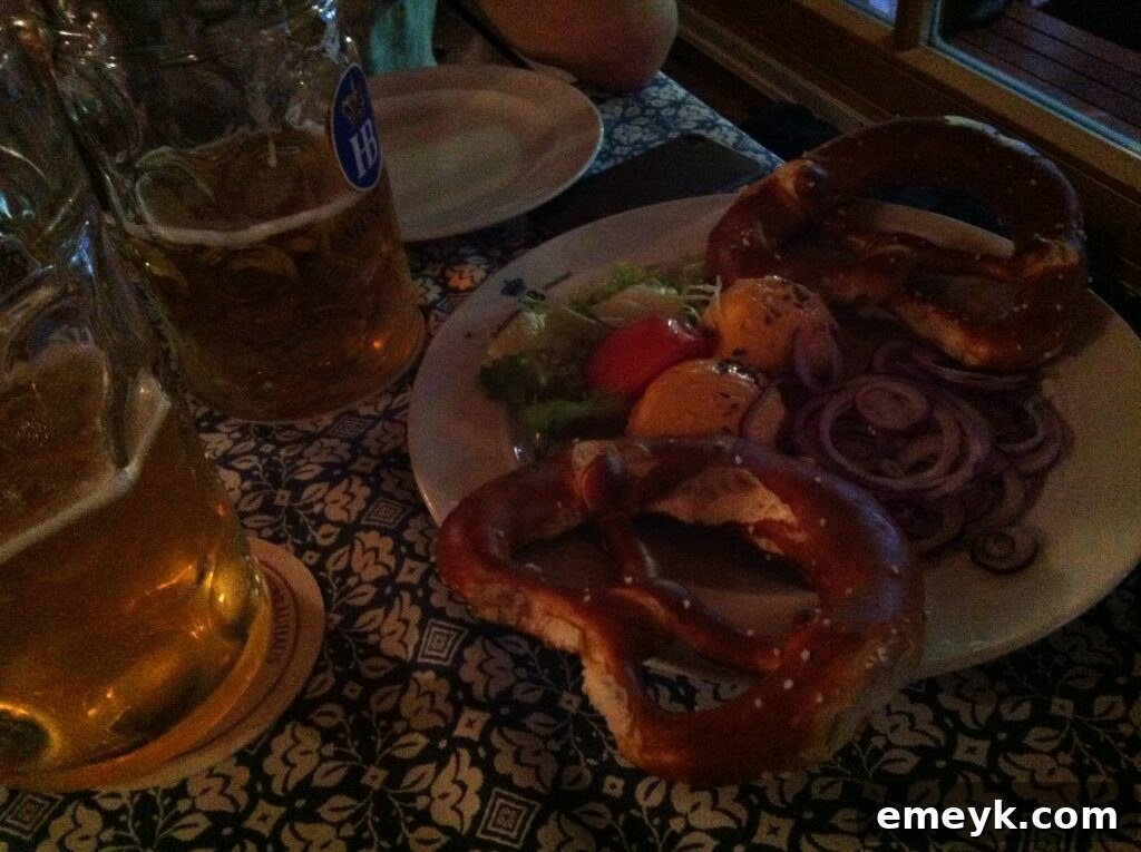 Assortment of freshly baked pretzels, a popular snack in Munich, Germany