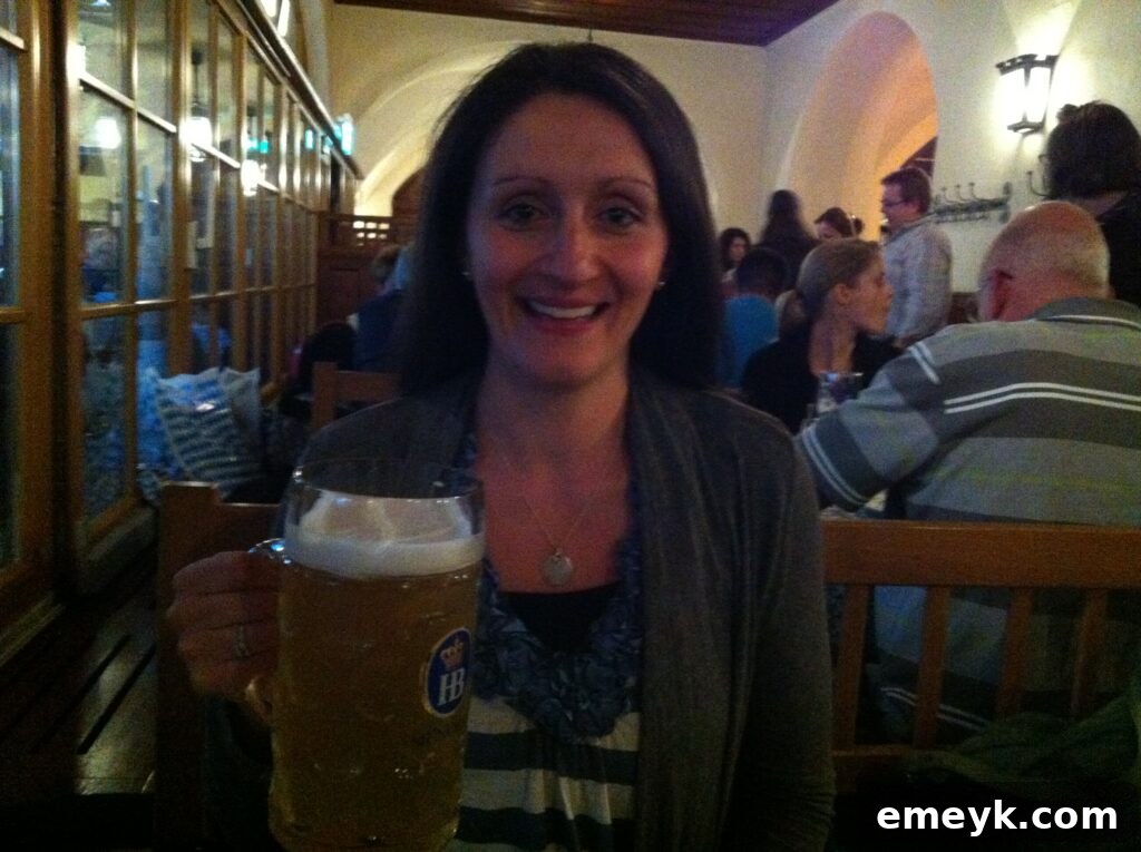 A traveler enjoying a traditional German beer in Munich's vibrant atmosphere
