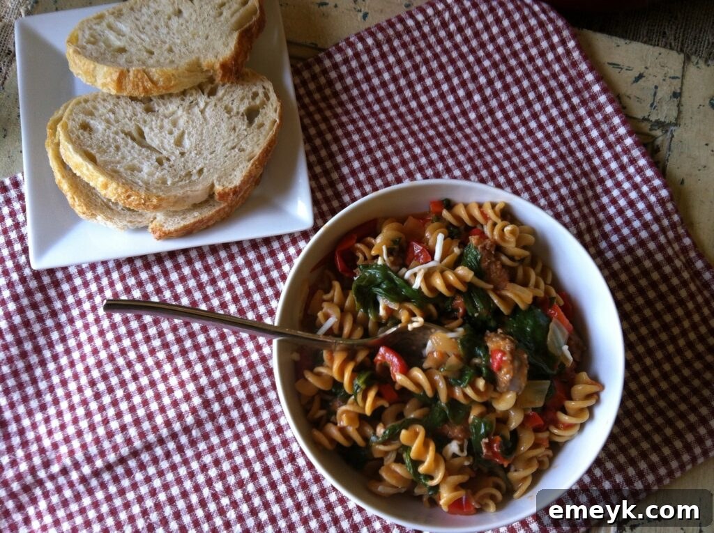 Skillet Sausage and Spinach Pasta meal