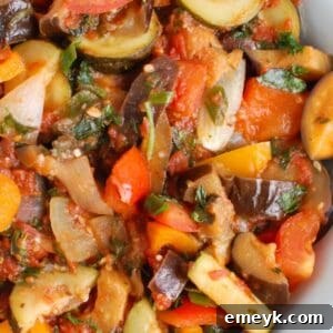 A beautifully presented bowl of homemade Ratatouille.