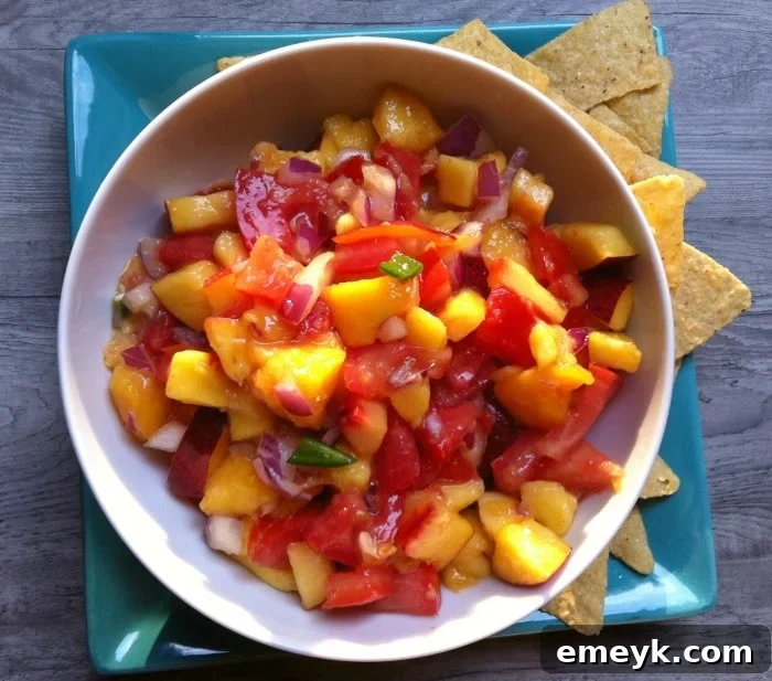 Vibrant Fresh Peach, Mango and Nectarine Salsa - quick and delicious summer appetizer