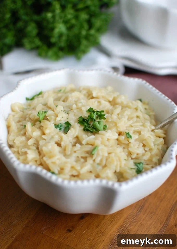 35 Stress Free Crockpot Meals for Back to School 3 Delicious 4-Ingredient Cheesy Orzo, a quick and easy side dish perfect for busy weeknights, prepared in a slow cooker.