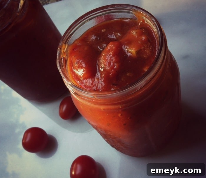 Rich Slow Roasted Tomato Sauce simmering gently in a pot