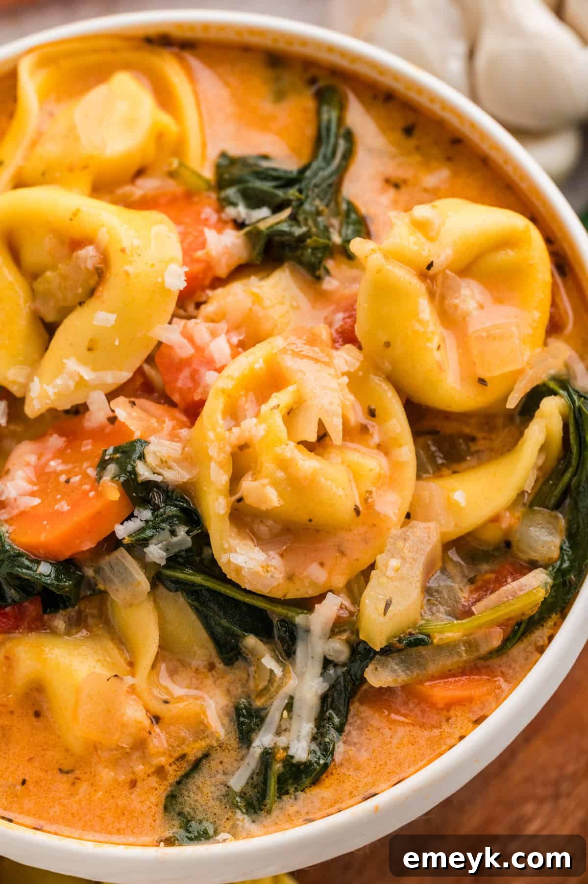 Easy Creamy Tortellini Soup in a bowl 