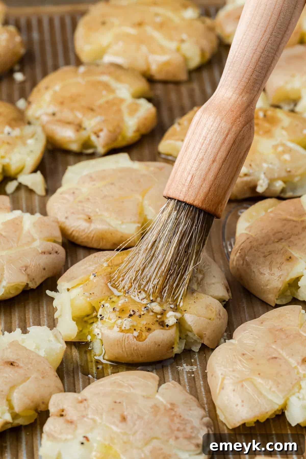 Smashed potatoes with garlic butter and parmesan