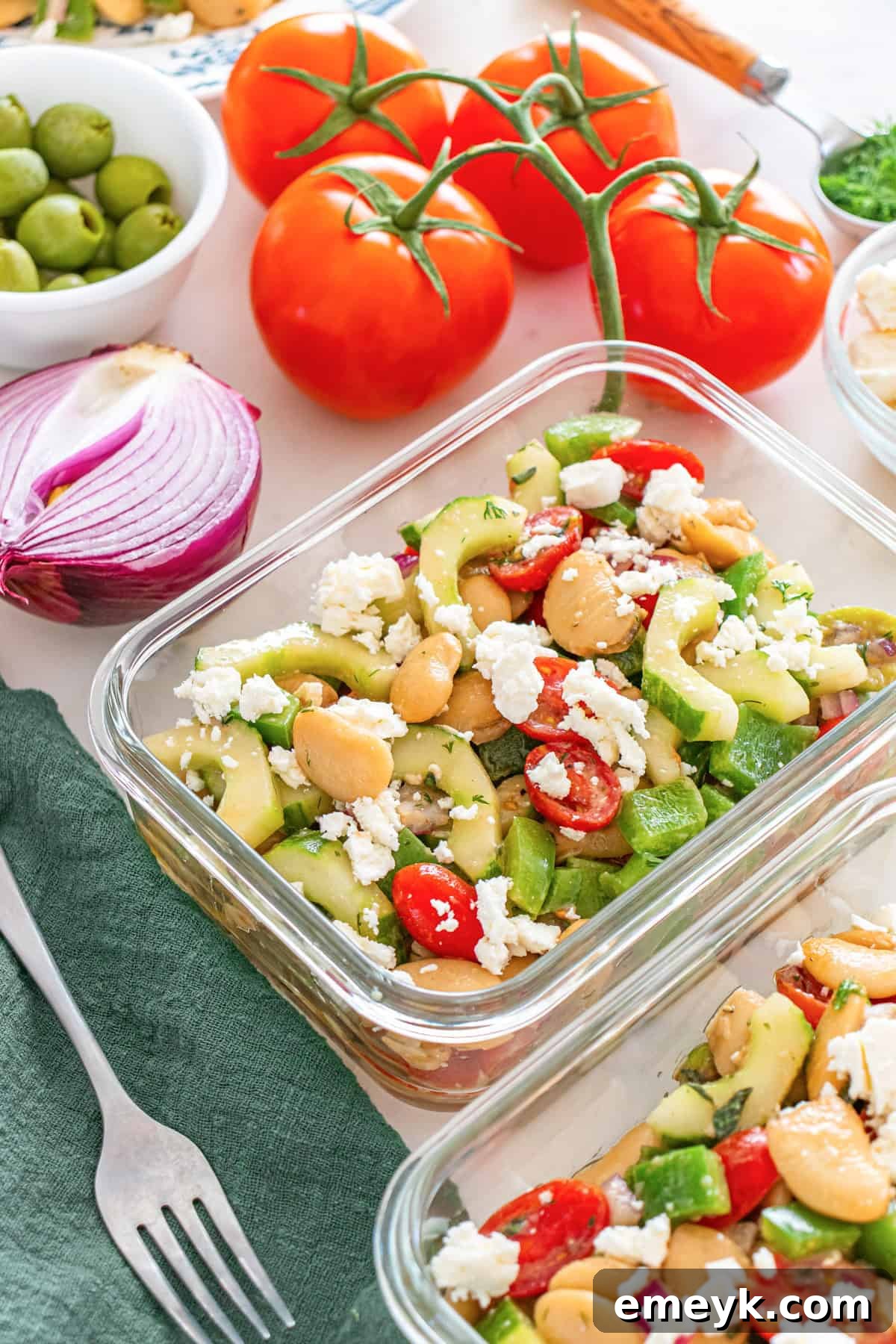 Easy Butter Bean Salad in a large bowl with serving spoons.
