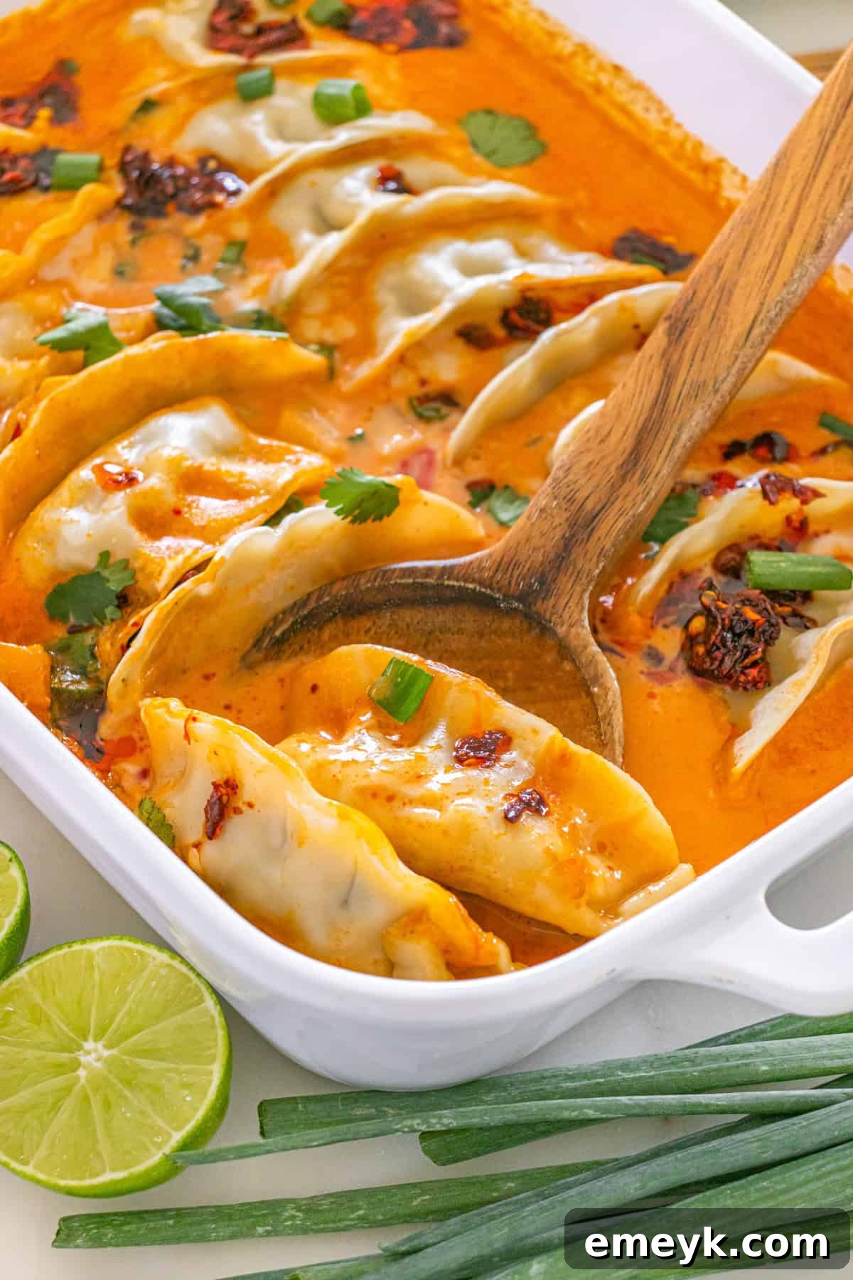 A quick and easy baked dumpling casserole, ready to be served.
