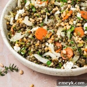 Simple Lentil Salad with Feta Cheese and Leeks