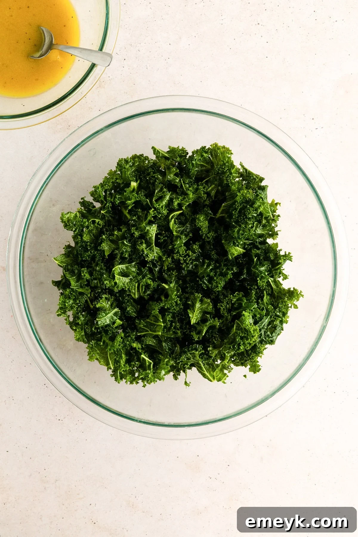 Massaging Mediterranean Kale Sweet Potato Salad greens