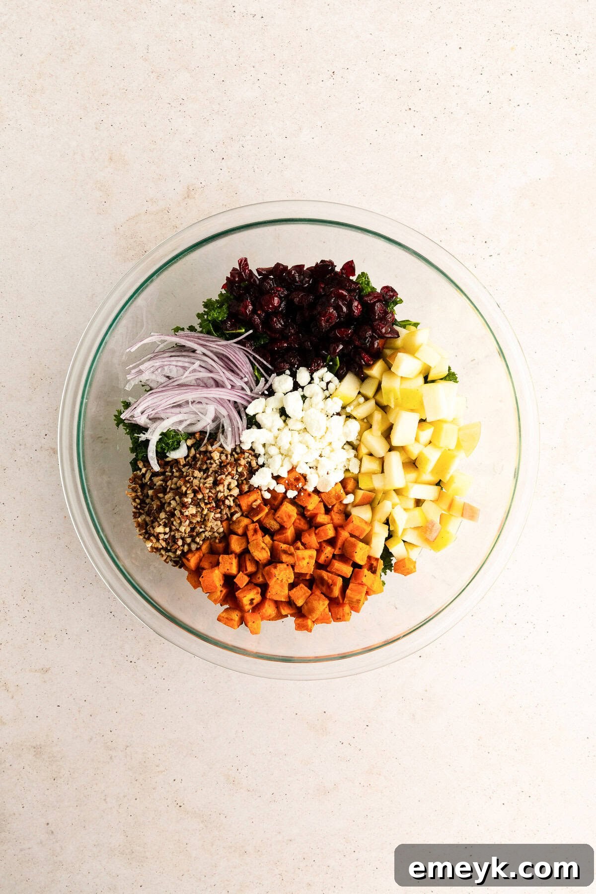 Adding ingredients to Simple Kale Sweet Potato Salad Recipe