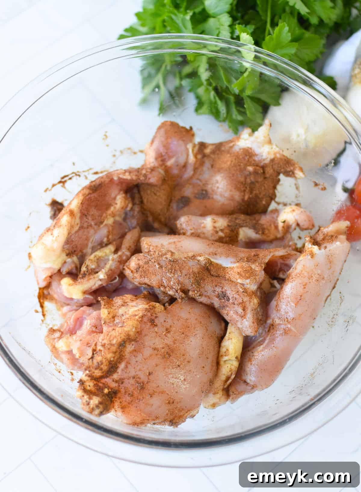 Lebanese Chicken in a glass bowl