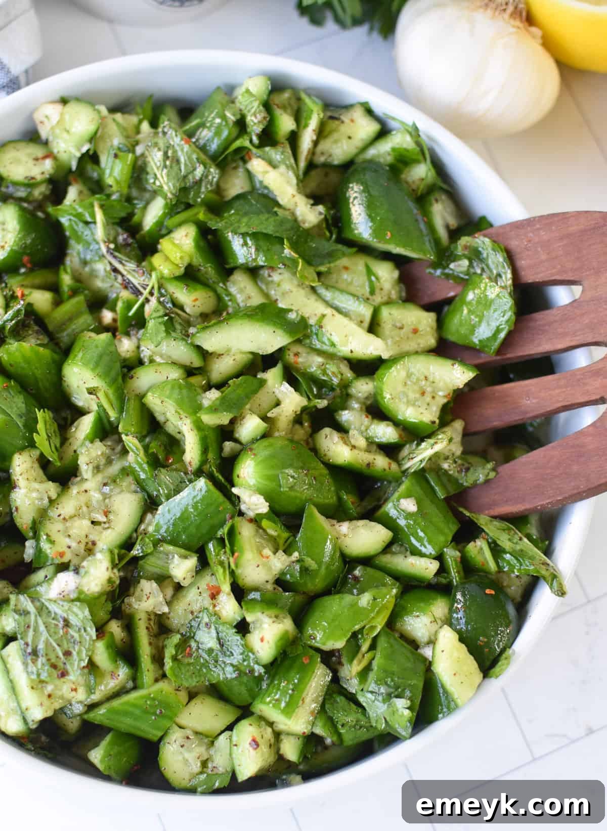 Bright Levantine Crushed Cucumber with Sumac and Mint 105 Crispy Lebanese Smashed Cucumber Salad with Sumac, Mint, and Lemon Dressing – a perfect Mediterranean side dish.