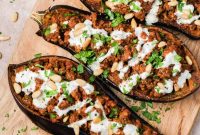 Mediterranean Stuffed Eggplant with Garlic Yogurt Sauce