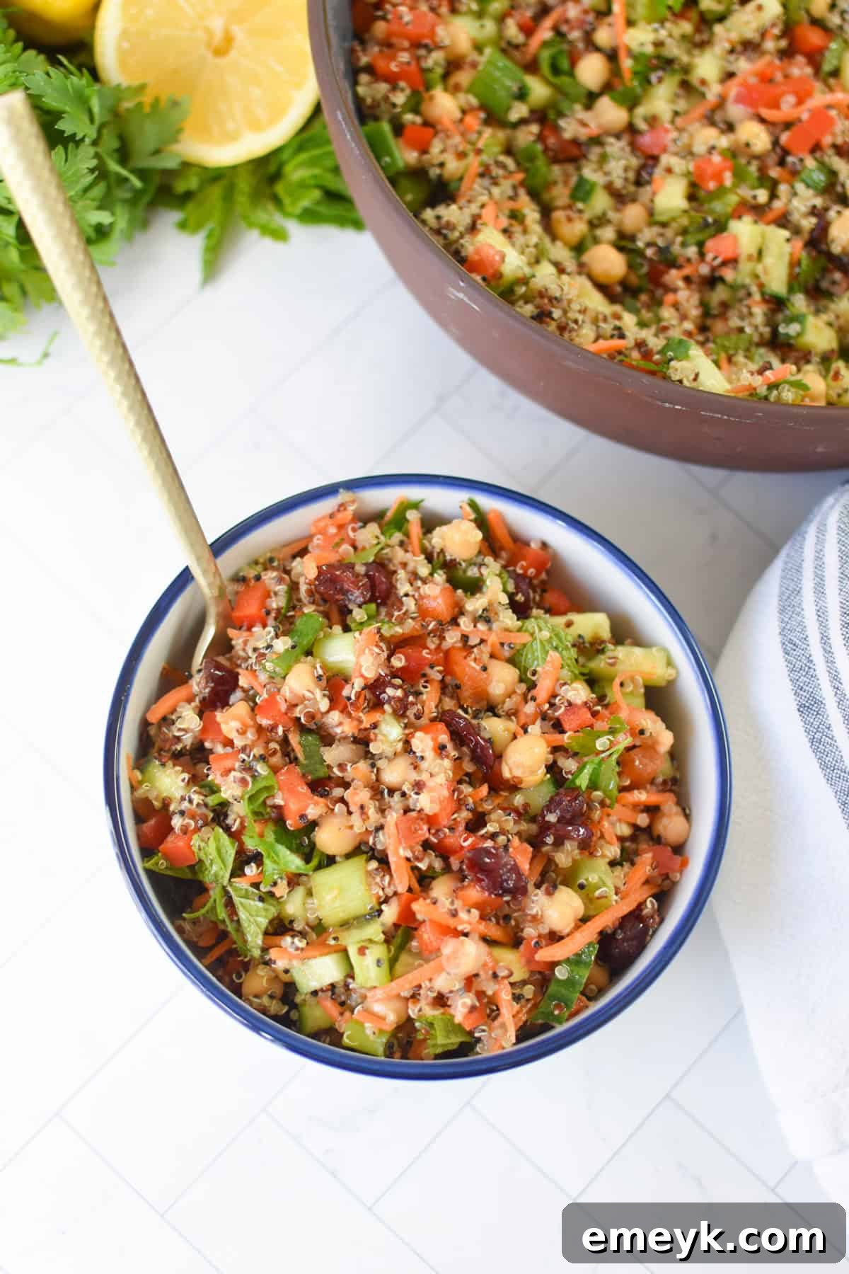 Easy Moroccan Quinoa Chickpea Saald in a small bowl