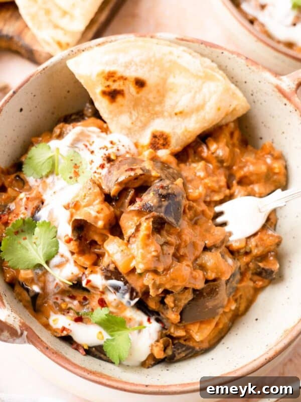 Easy Eggplant Curry in a white bowl