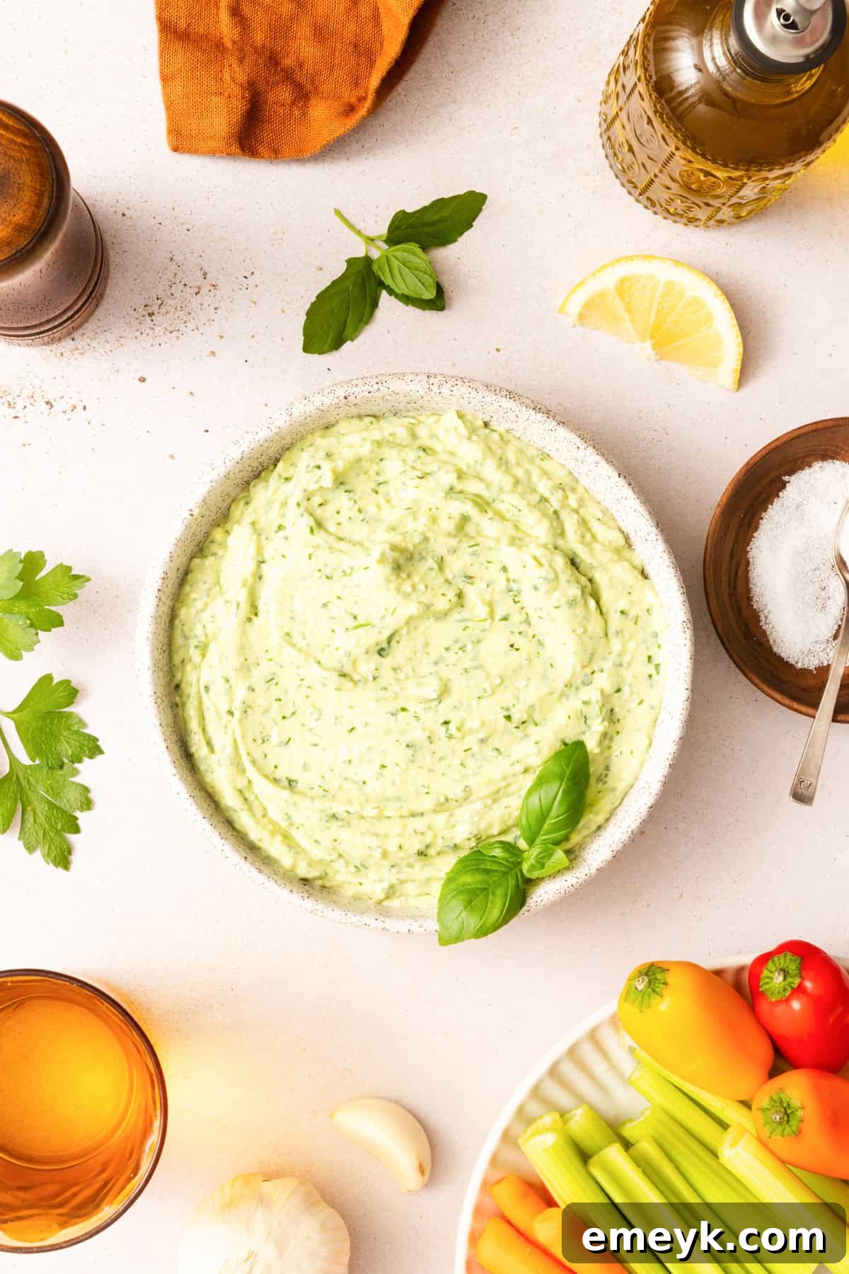 Green goddess dip served in a bowl 