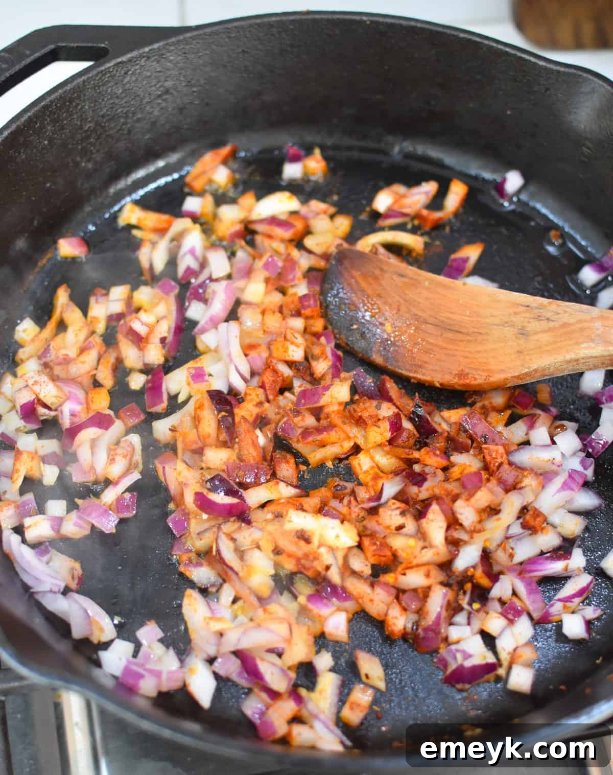 Onion and Spices in a skillet 