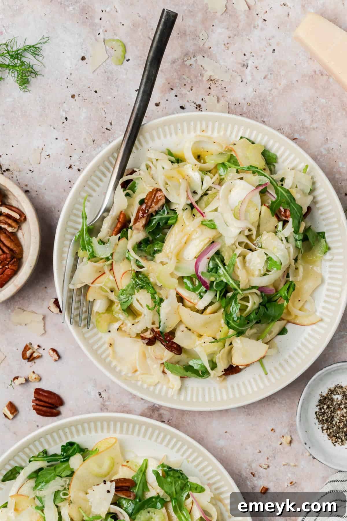 Simple Apple and Fennel Salad on a white plate 