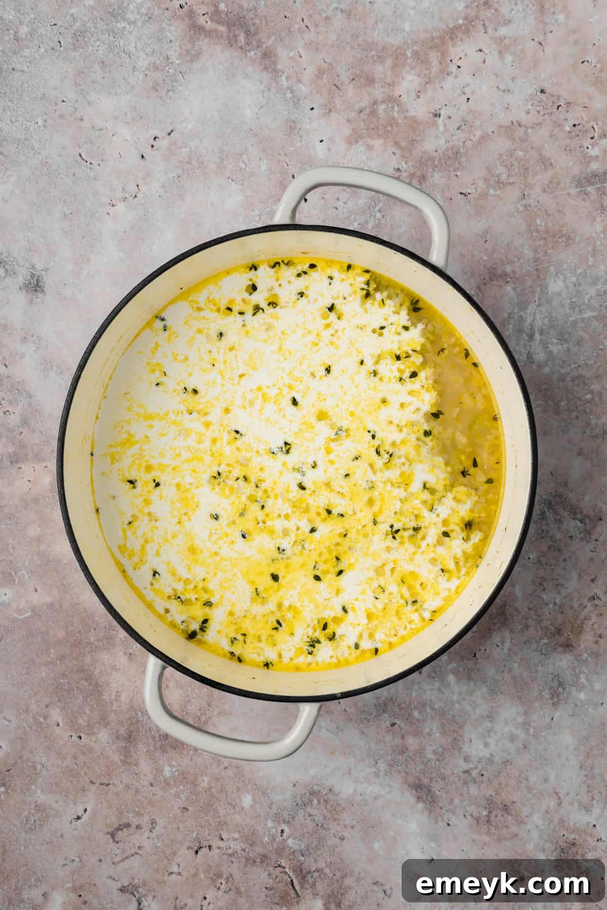 Creamy Potato and Chicken Soup in a pot 
