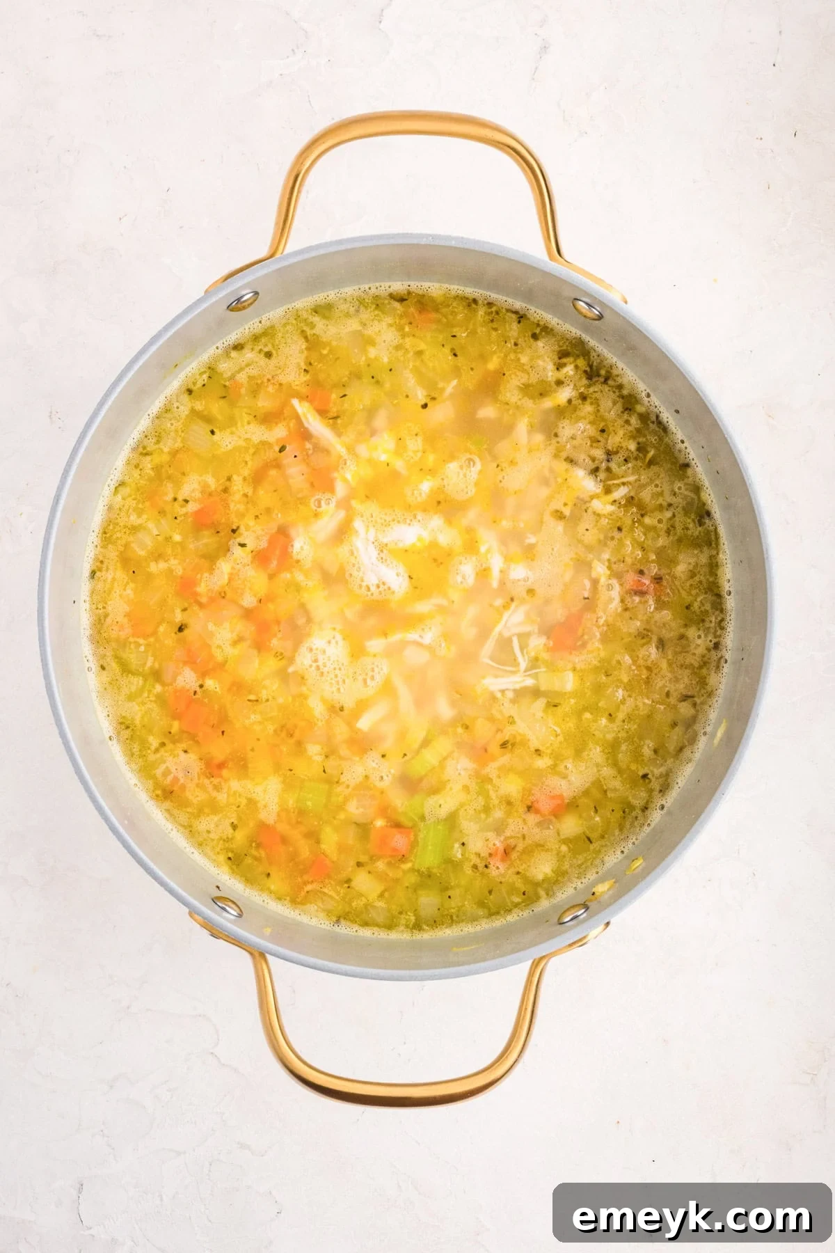 Chicken Pastina Soup in a dutch oven 